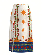 Juliana Glenda Artist Vacation Floral Printed Slit Hem Elegant Skirt, For Summer, Holiday, Party, New Year Eve, Beach